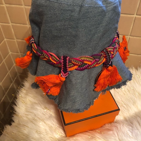 Glamourpuss Denim bucket fringe🍊hat size large - Picture 3 of 8